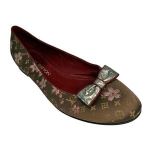 Louis Vuitton Logo Cherry Blossom Satin Ballet Flats Floral Monogram Bow EU 37